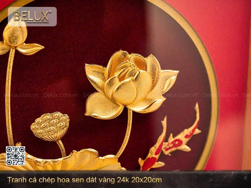 Tranh Sen Ngư Đại Cát dát vàng 24k kt 20x20cm&nbsp;